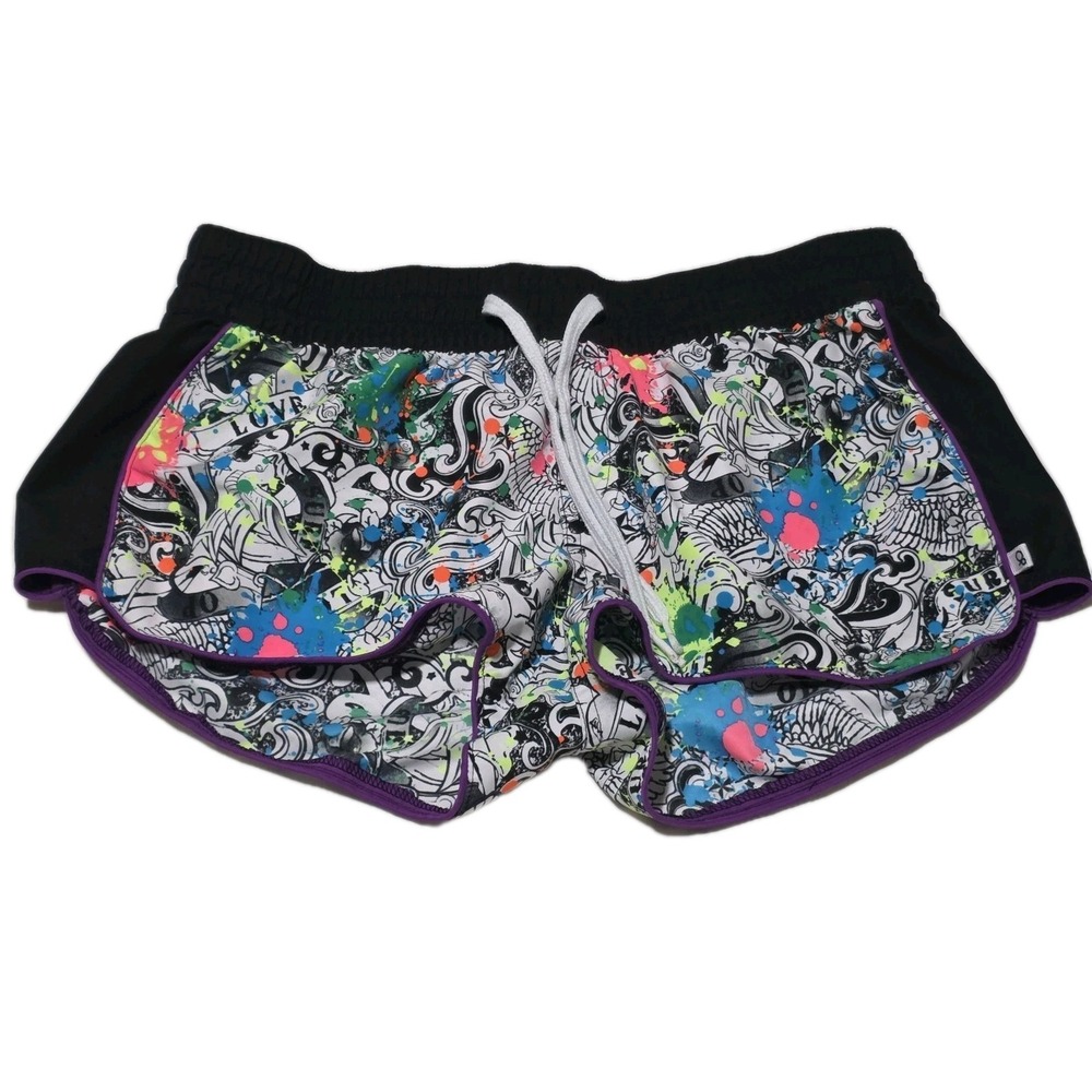 OP Ocean Pacific Women's Board Surf Shorts‎ White Graffiti Neon Graphics Size M